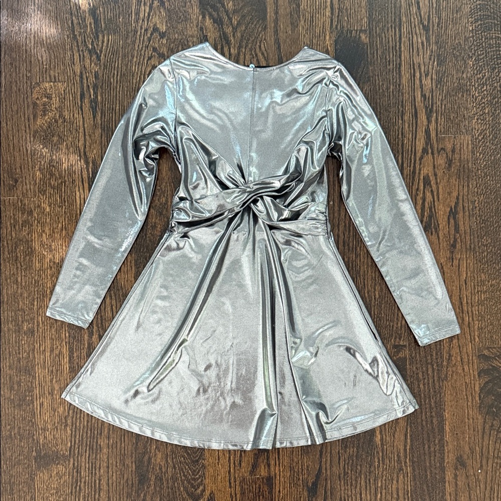 Zara Kids Shiny Silver faux Twist Front Dress